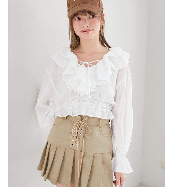  「フロントリボンシアーフリルブラウス」|シャツ・ブラウス|