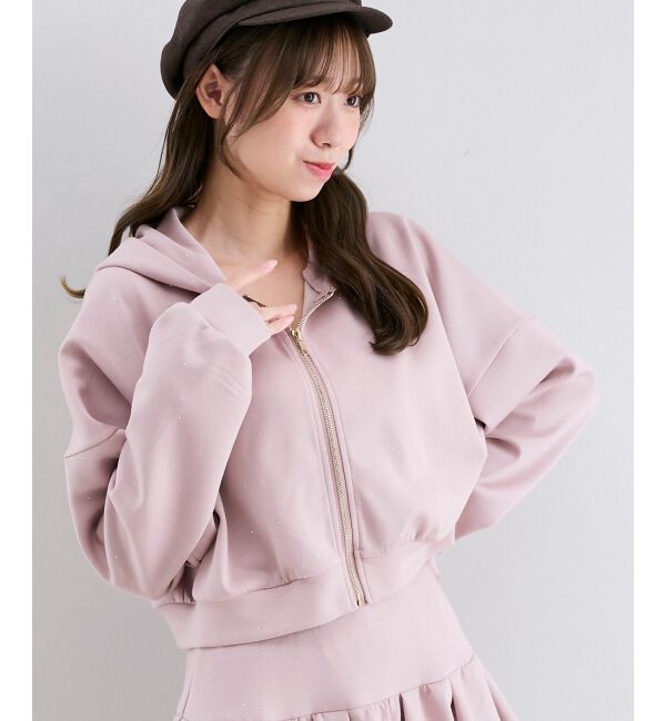  「&infin;キラキララインストーンショートパーカー」|パーカー|ピンク