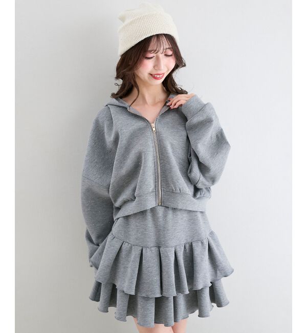  「&infin;キラキララインストーンショートパーカー」|パーカー|Ｃ／グレー