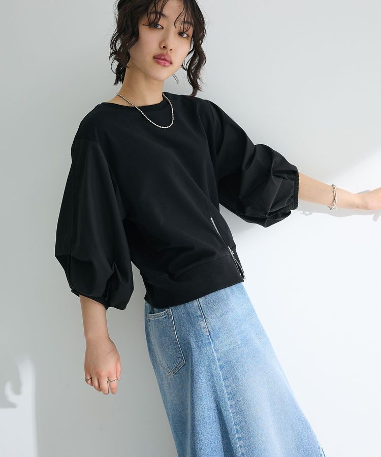 Green Parks「2WAY7分袖タック裾ZIPプルオーバー」|Tシャツ・カットソー|