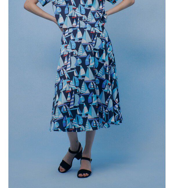 LOULOU WILLOUGHBY「【LOULOU WILLOUGHBY】RATTI マリーナプリントフレアスカート」|スカート|ブルー系