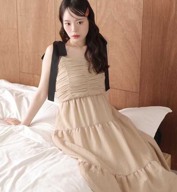  「背中あきティアードキャミワンピ」|ワンピース|