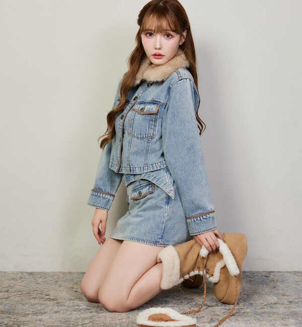  「襟ファー配色ジャケット」|ダウンベスト・ベスト|