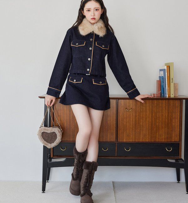  「襟ファー配色ジャケット」|ダウンベスト・ベスト|