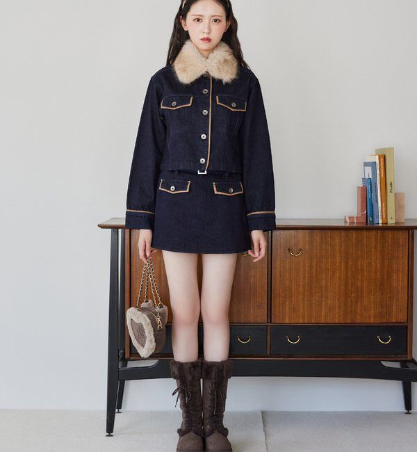  「襟ファー配色ジャケット」|ダウンベスト・ベスト|