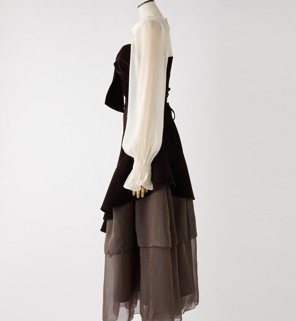  「ベロアリボン異素材ロングワンピース」|ワンピース|