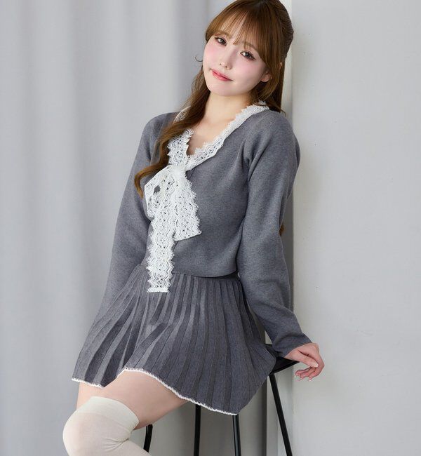  「レースボウタイニットセットアップ」|ワンピース|