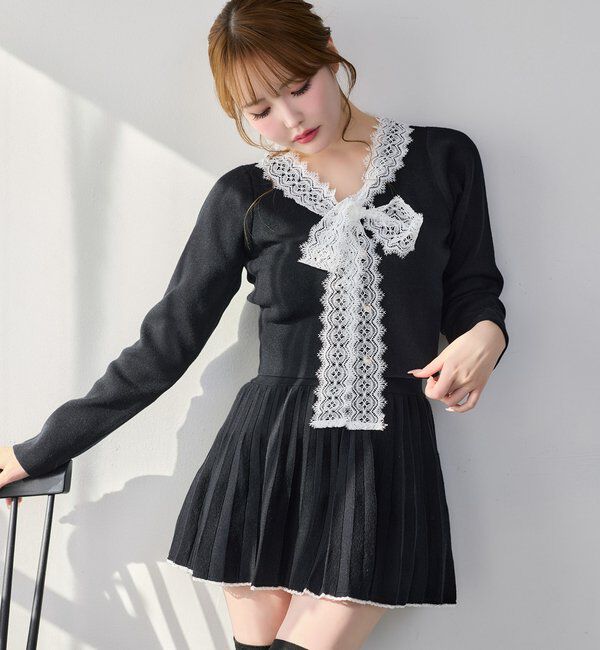  「レースボウタイニットセットアップ」|ワンピース|