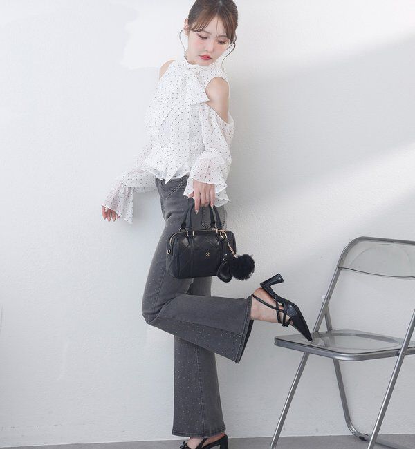  「サイドカットレース美脚ビジューデニム」|その他|