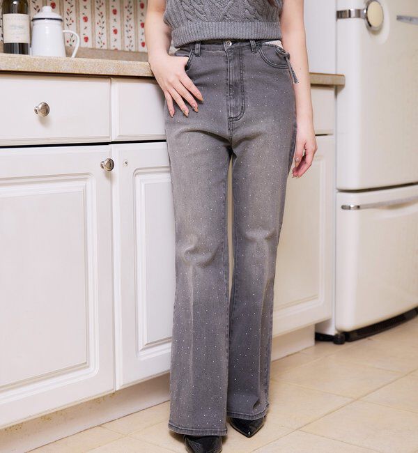  「サイドカットレース美脚ビジューデニム」|その他|