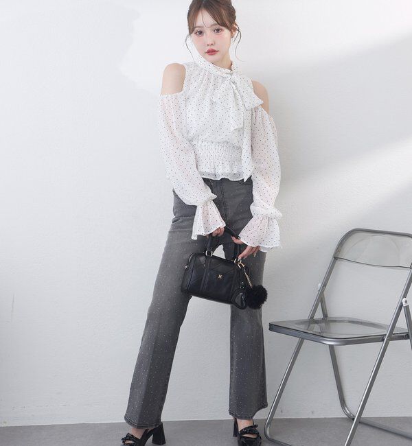  「サイドカットレース美脚ビジューデニム」|その他|