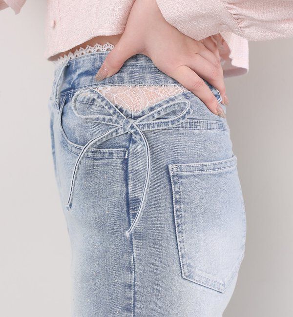  「サイドカットレース美脚ビジューデニム」|その他|