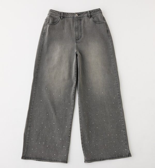  「【ウェスト調整可能】ビジュー付きワイドデニム」|その他|
