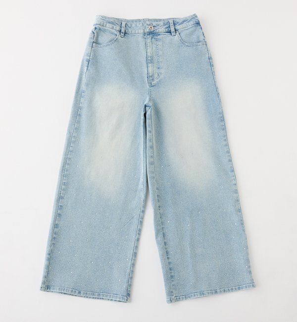  「【ウェスト調整可能】ビジュー付きワイドデニム」|その他|