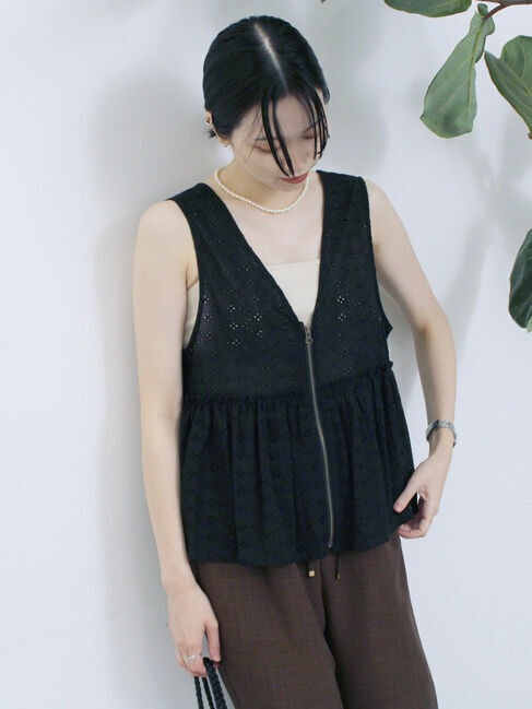 Samansa Mos2 blue「カットワークレースベスト」|シャツ・ブラウス|