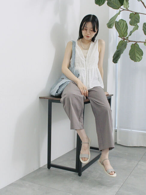 Samansa Mos2 blue「カットワークレースベスト」|シャツ・ブラウス|