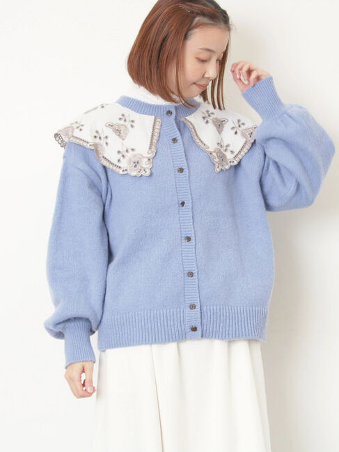 Samansa Mos2「レース貼り前後2WAYニット」|カーディガン|