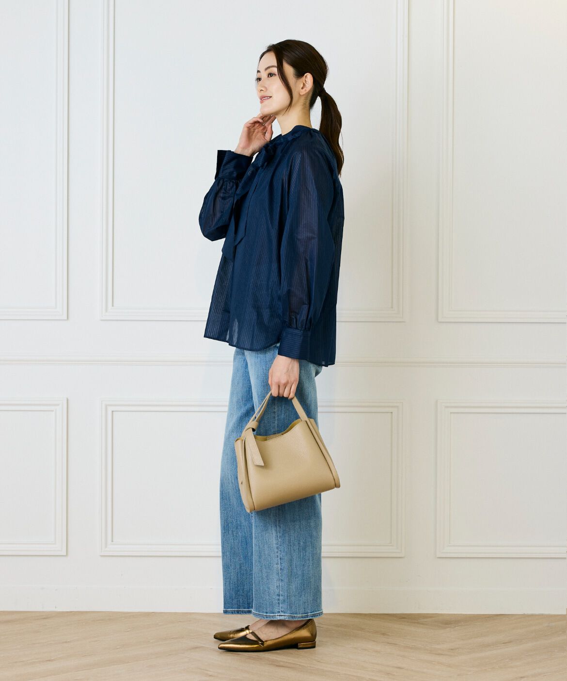 INED「シャドーボーダーボウタイブラウス」|シャツ・ブラウス|