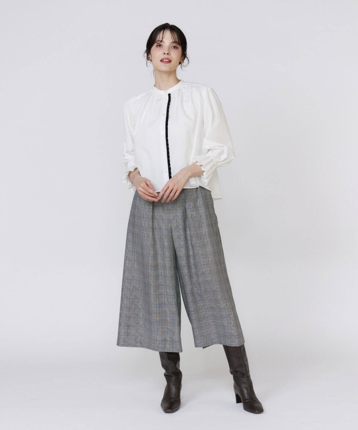 Maglie le cassetto「配色フリルショート丈ブラウス」|シャツ・ブラウス|