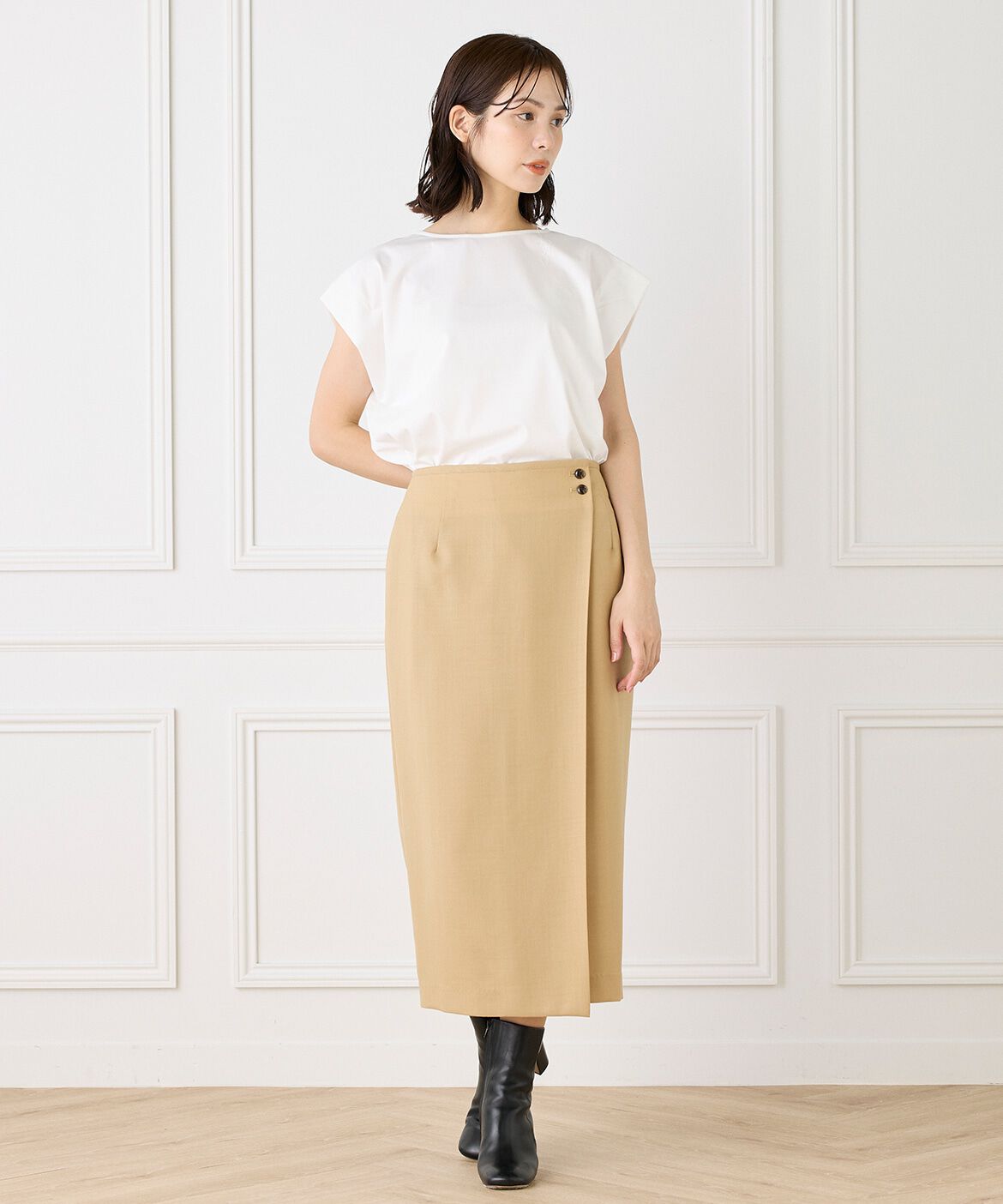 INED「《大きいサイズ》ショートスリーブコクーントップス」|Tシャツ・カットソー|