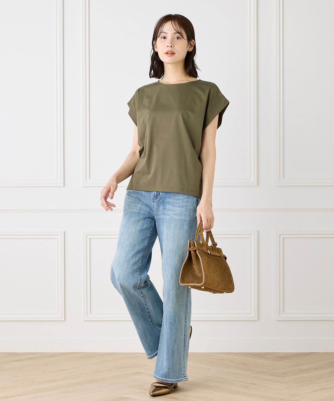 INED「《大きいサイズ》ショートスリーブコクーントップス」|Tシャツ・カットソー|