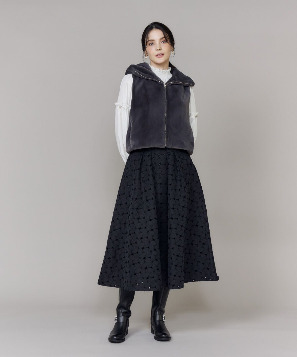 Maglie le cassetto「《大きいサイズ》ふわふわファーフーディジレ《M Maglie le cassetto》」|ダウンベスト・ベスト|