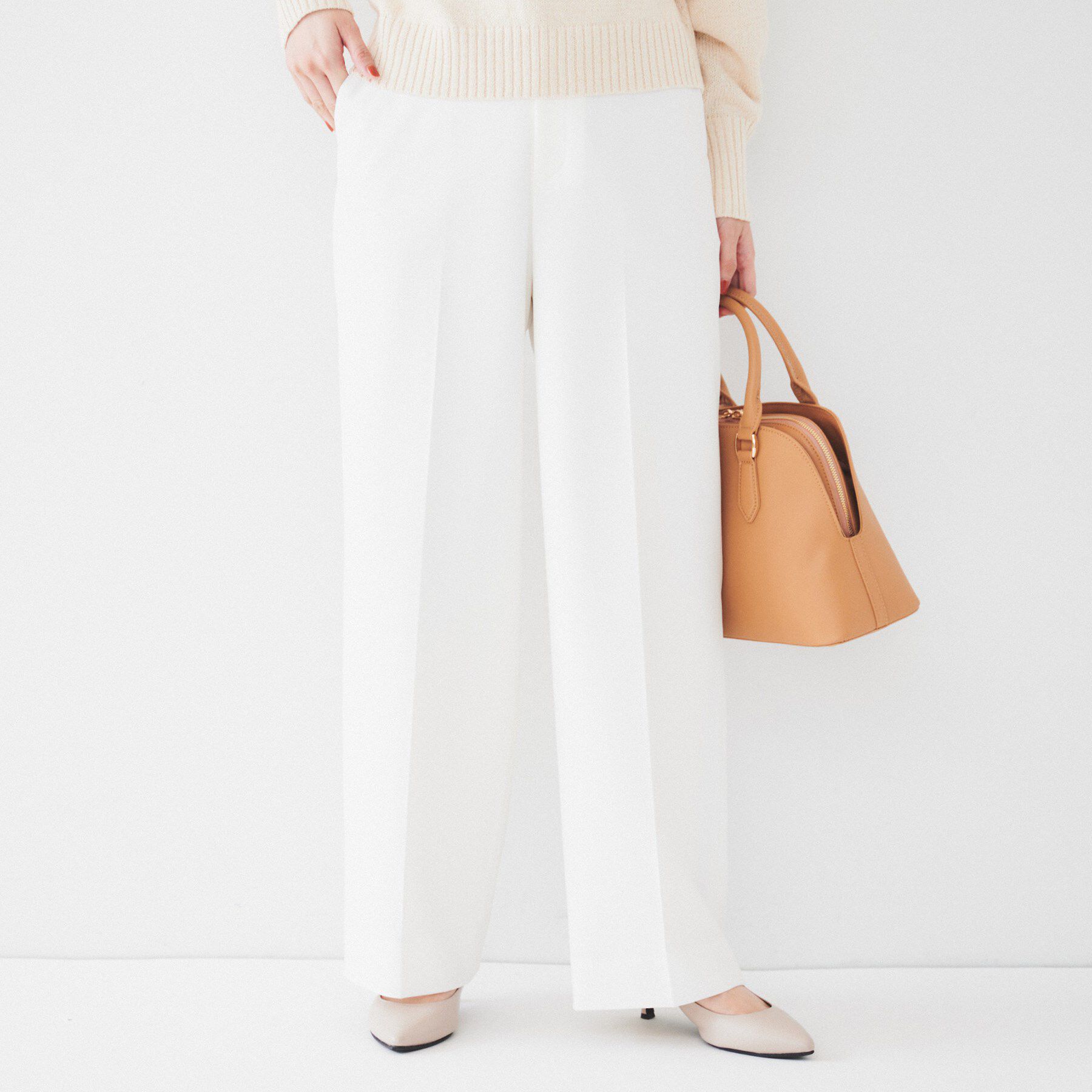 UNTITLED「【後ろウエストゴム/きれいめ】ストレッチ ワイドパンツ」|その他|オフホワイト(003