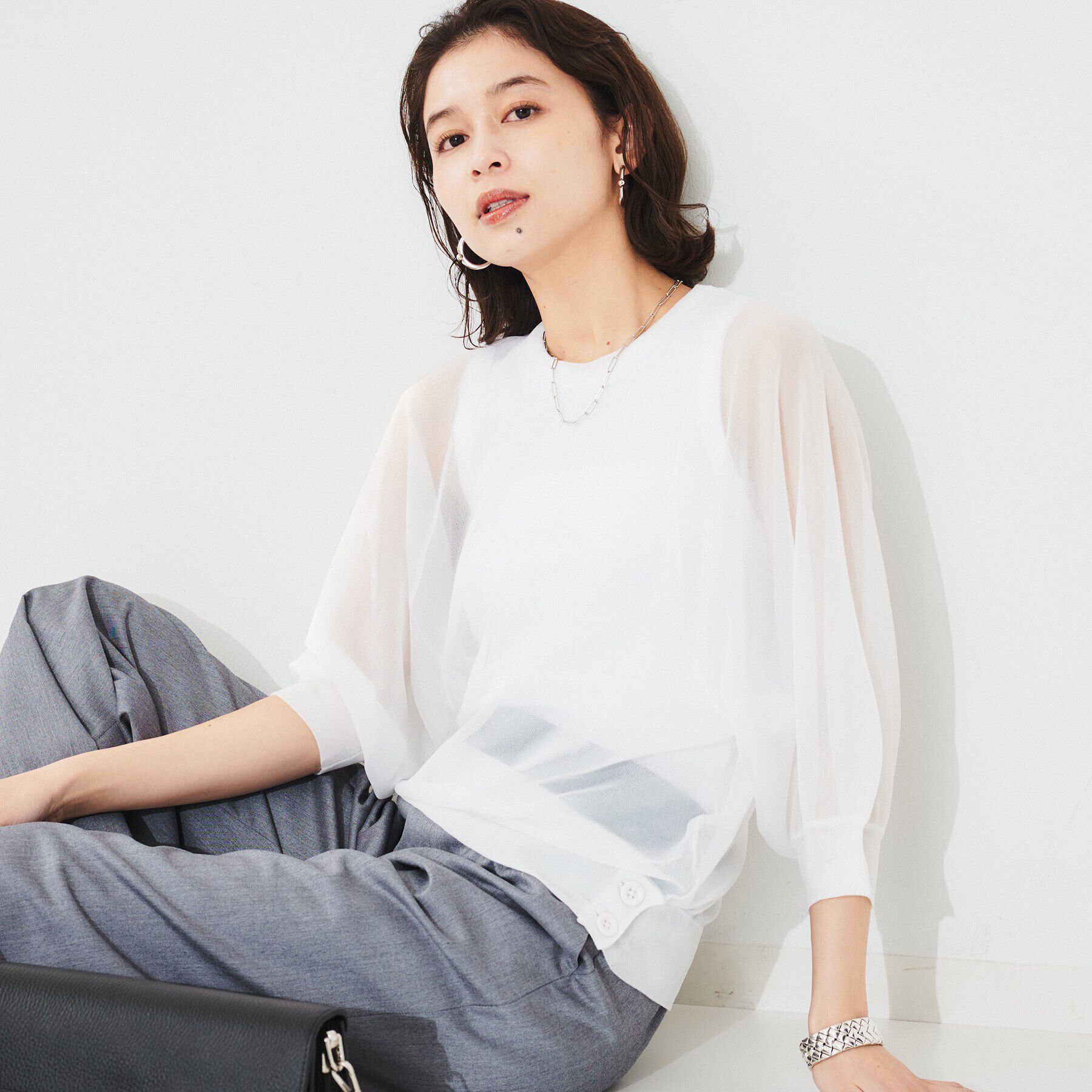 UNTITLED「【Munich】シアーパフスリーブプルオーバー」|Tシャツ・カットソー|ホワイト(001)