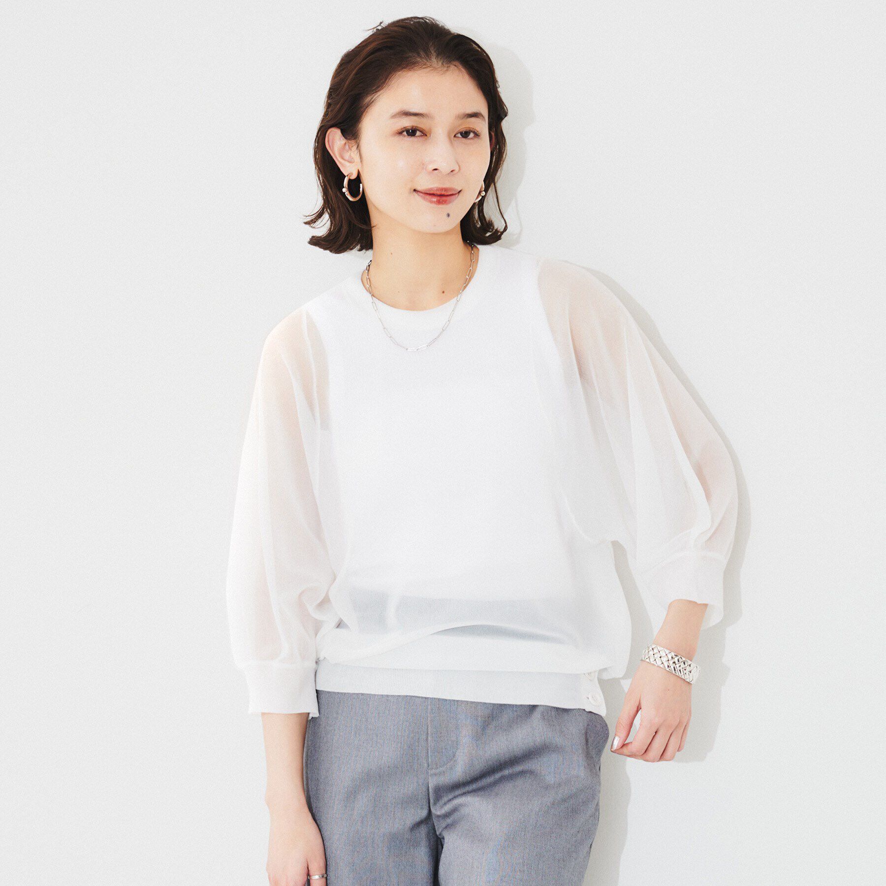 UNTITLED「【Munich】シアーパフスリーブプルオーバー」|Tシャツ・カットソー|