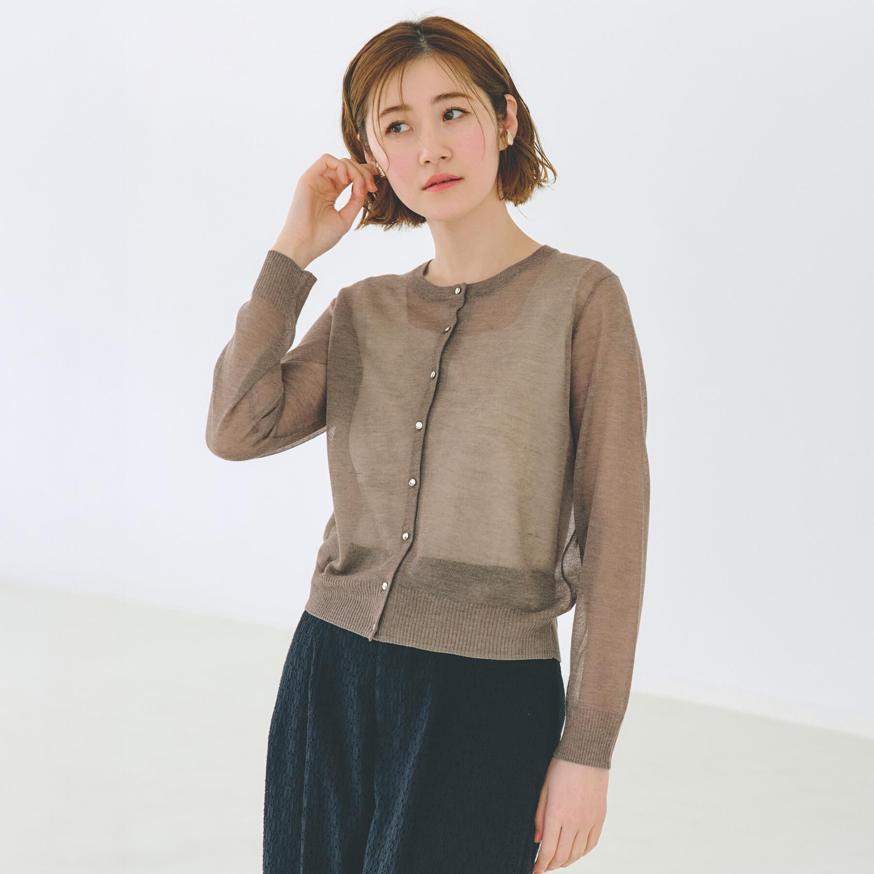 grove「【雑誌掲載】洗えるシアーカーディガン」|カーディガン|モカブラウン(042