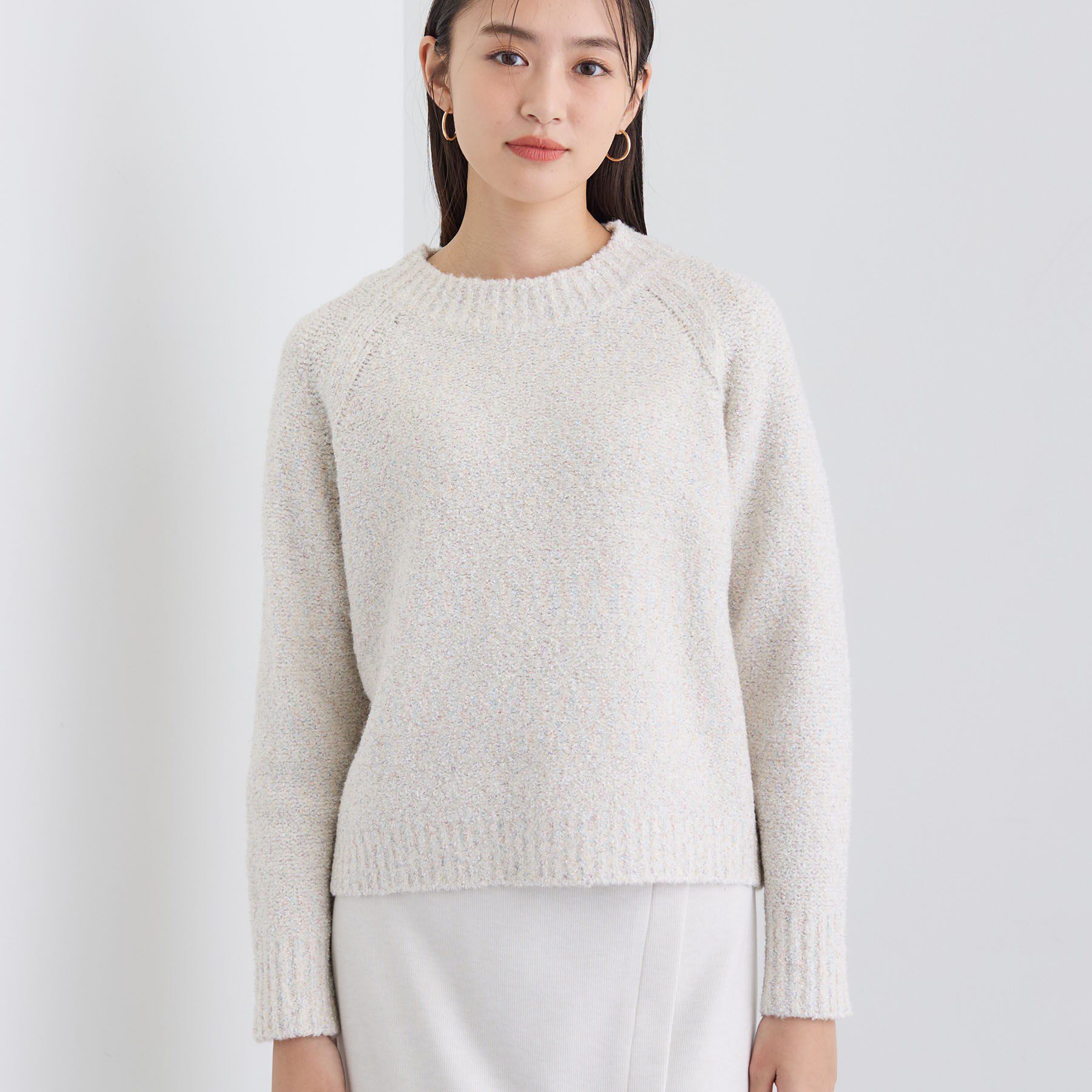 INDIVI「【洗える／ラメ／意匠感】ミックスブークレニット」|ニット・セーター|