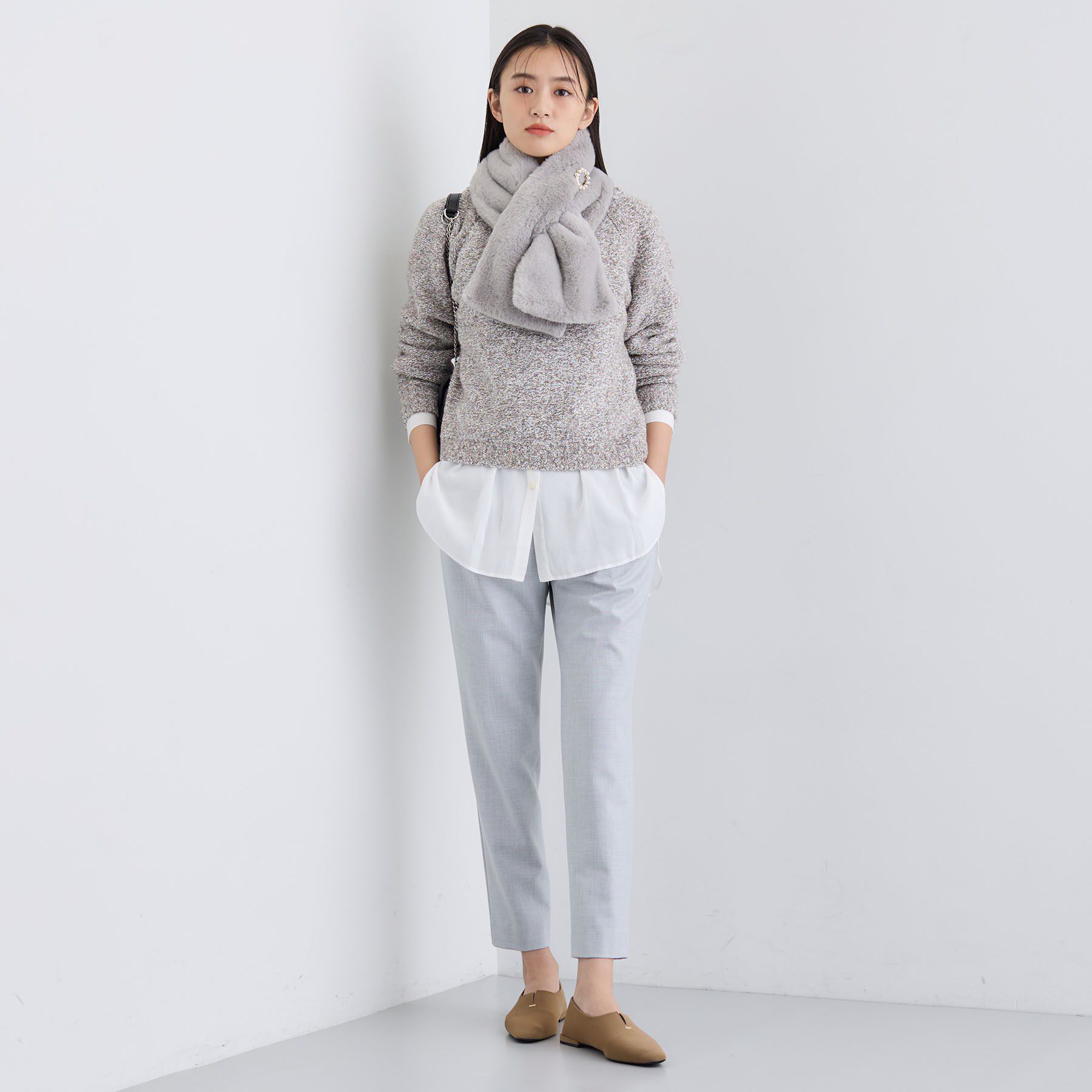 INDIVI「【洗える／ラメ／意匠感】ミックスブークレニット」|ニット・セーター|