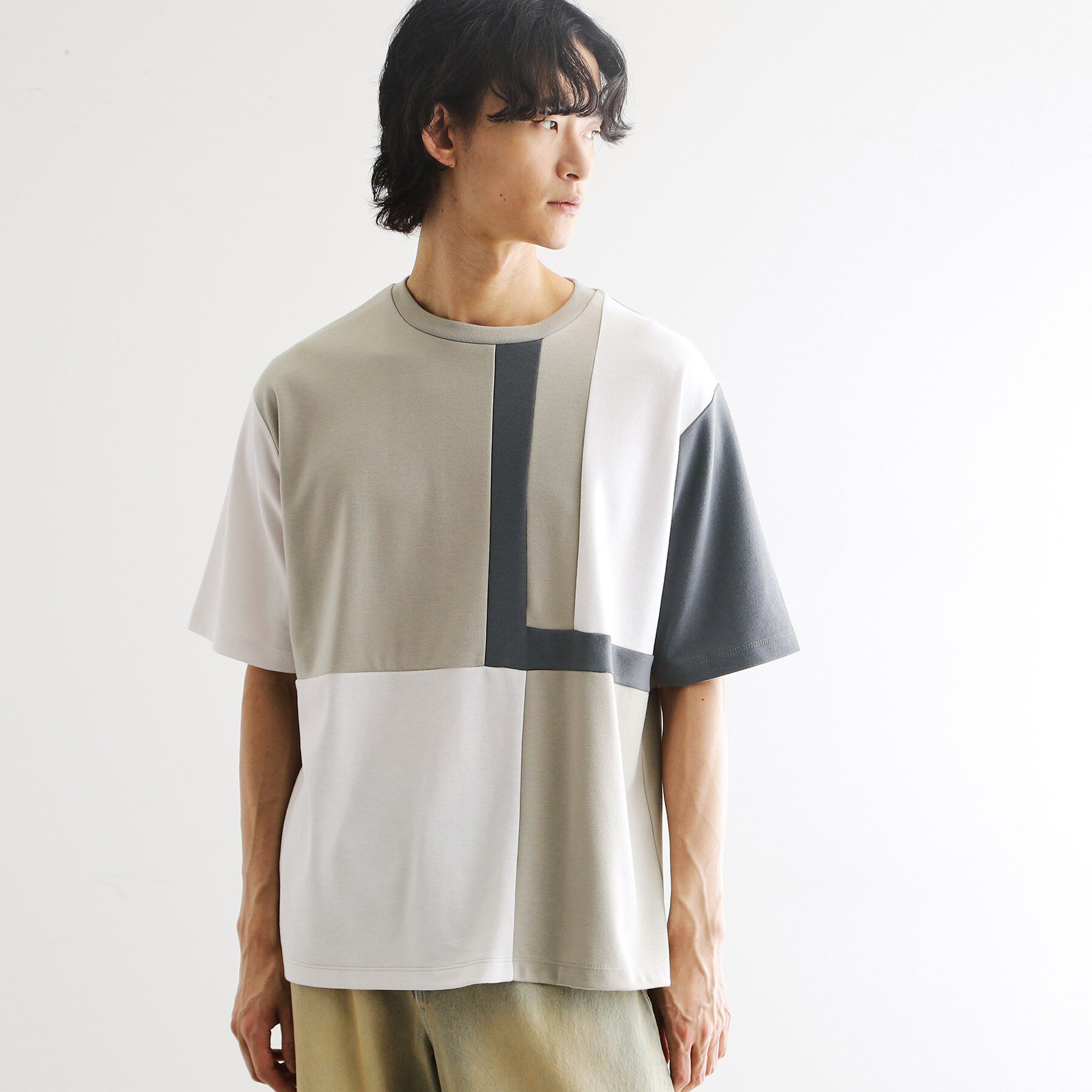 tk.TAKEO KIKUCHI「L字切替カットソー」|Tシャツ・カットソー|ベージュ(552)
