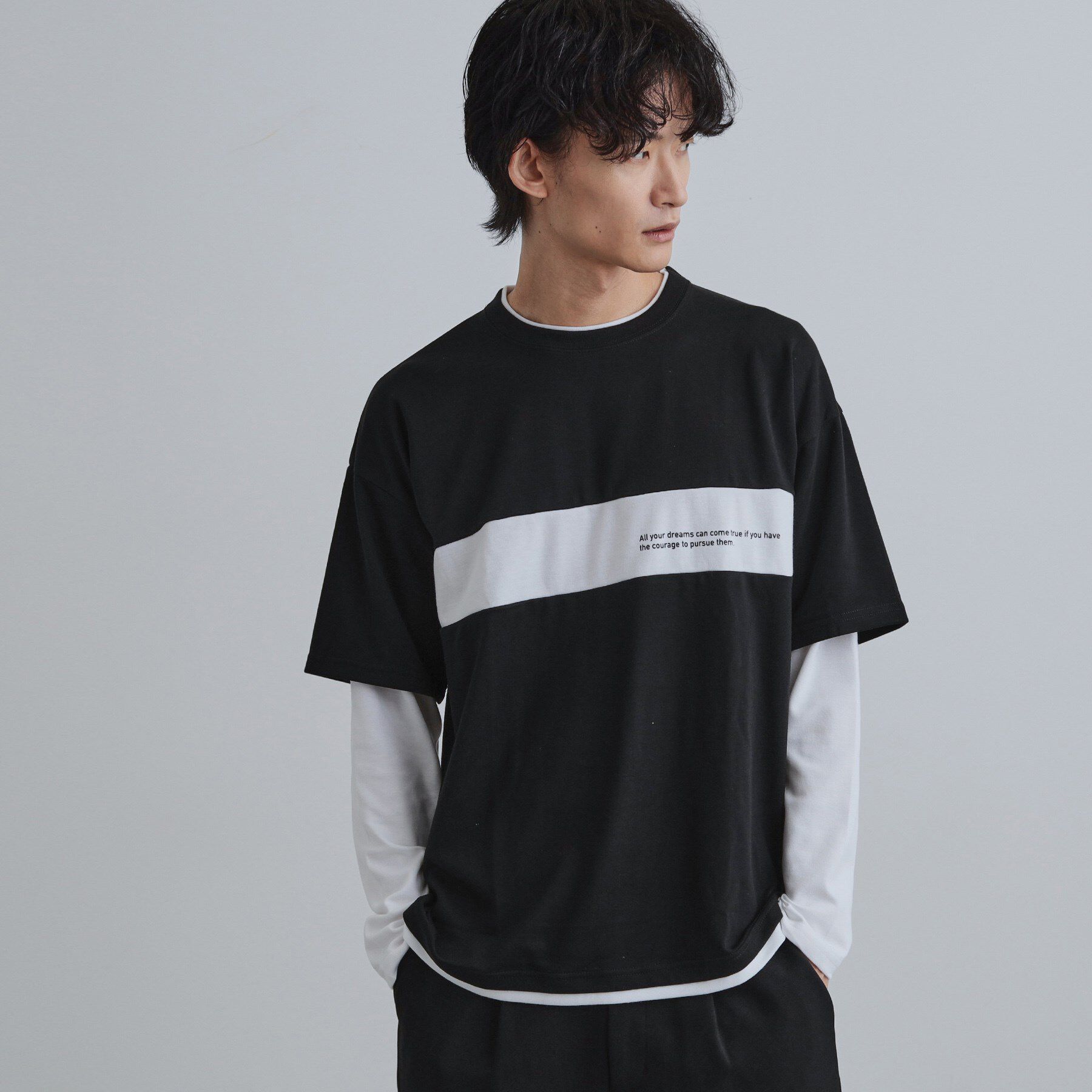 tk.TAKEO KIKUCHI「フェイクレイヤードカットソー」|Tシャツ・カットソー|ブラック(019)