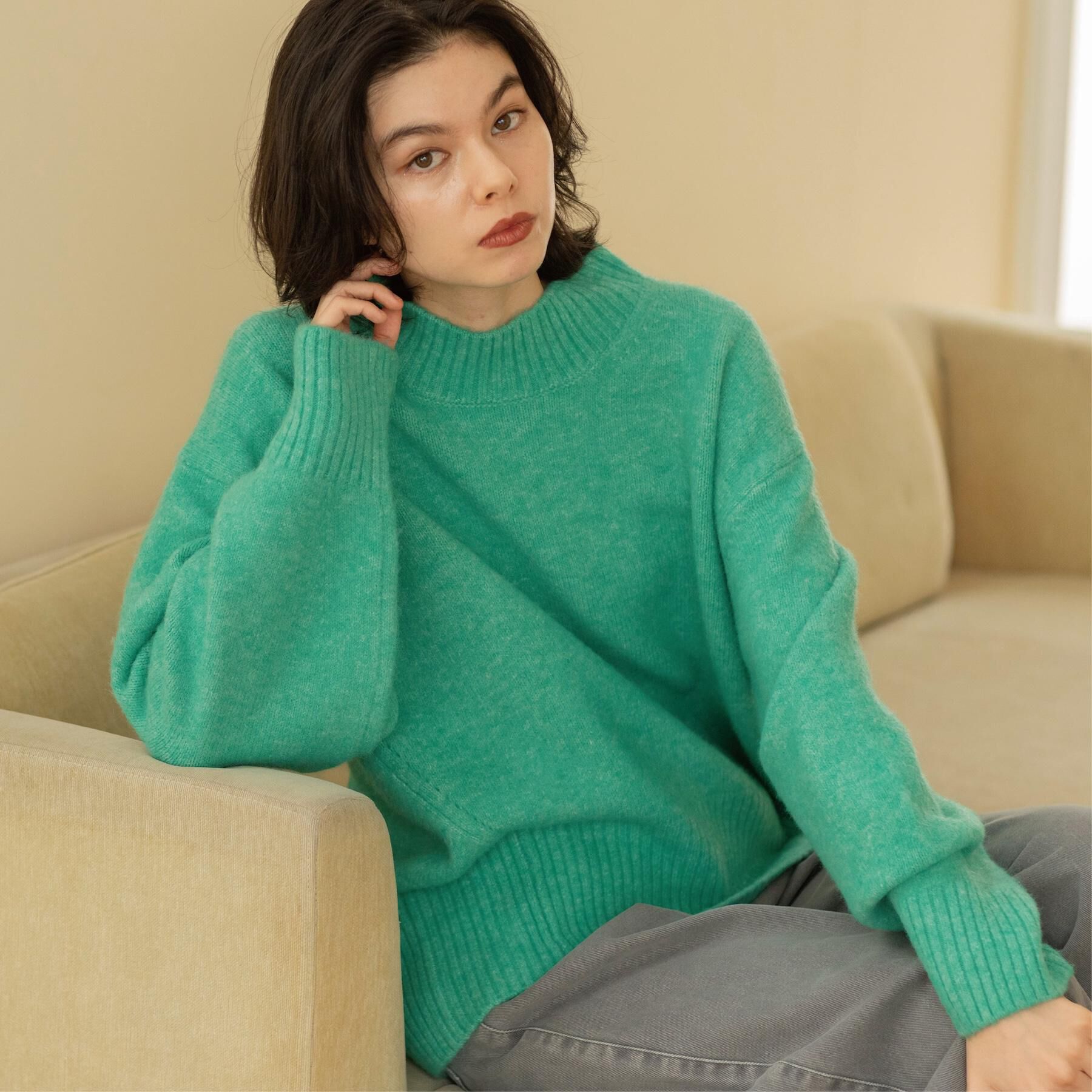 OPAQUE.CLIP「ふわふわハイネックニット【洗濯機OK】」|ニット・セーター|グリーン(022)