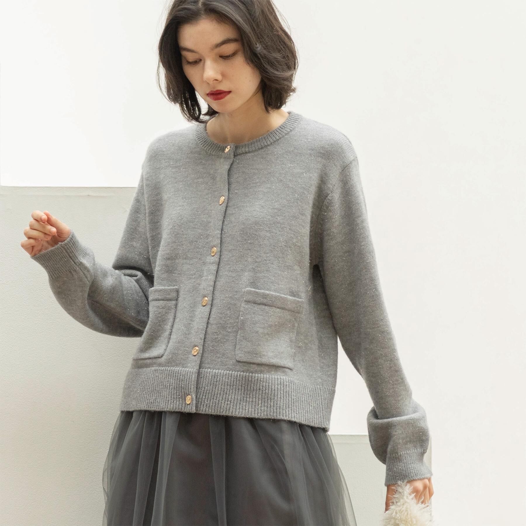 OPAQUE.CLIP「金ボタンラメニットカーディガン【洗濯機OK】」|カーディガン|
