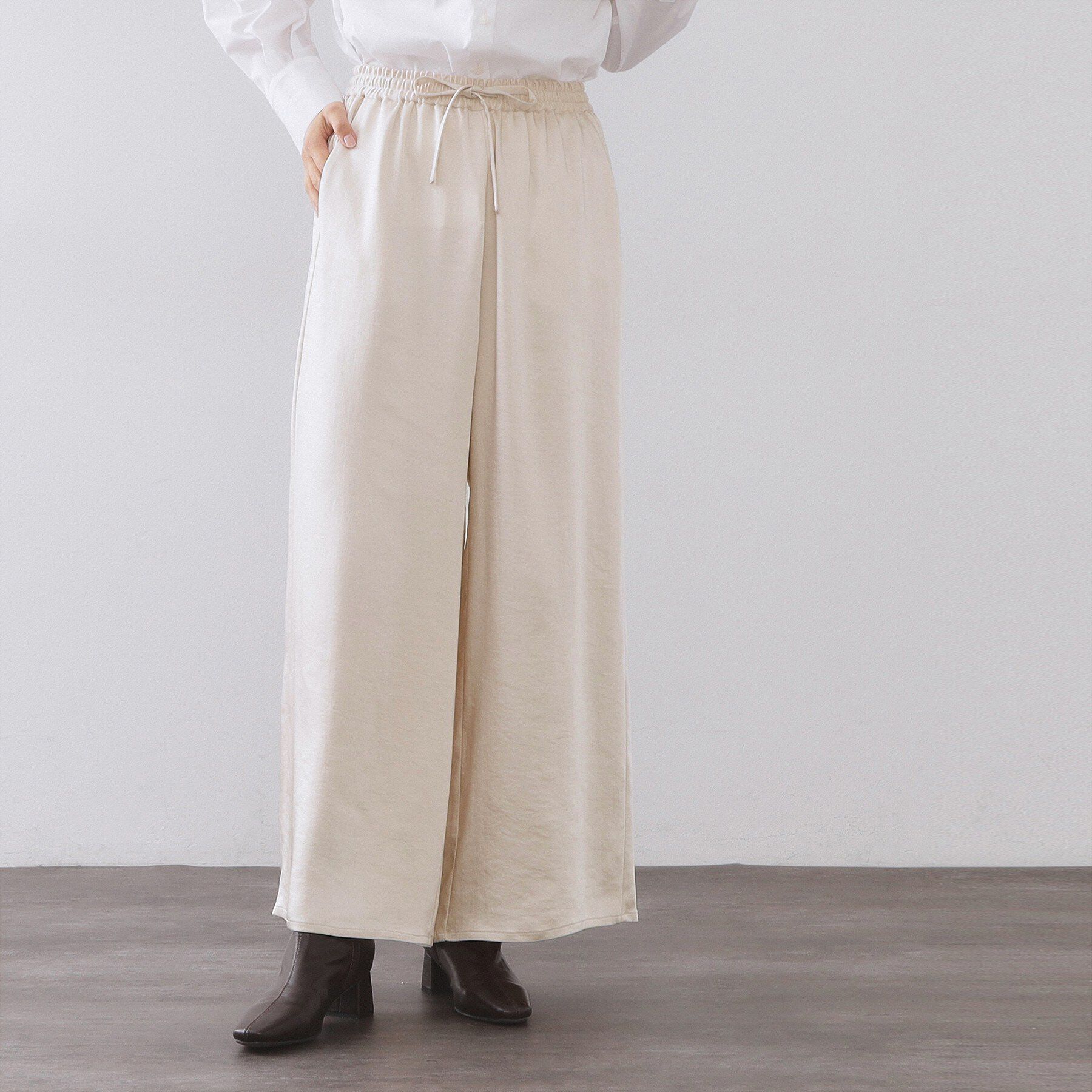 OPAQUE.CLIP「サテンイージーワイドパンツ【洗濯機OK】」|その他|アイボリー(004)