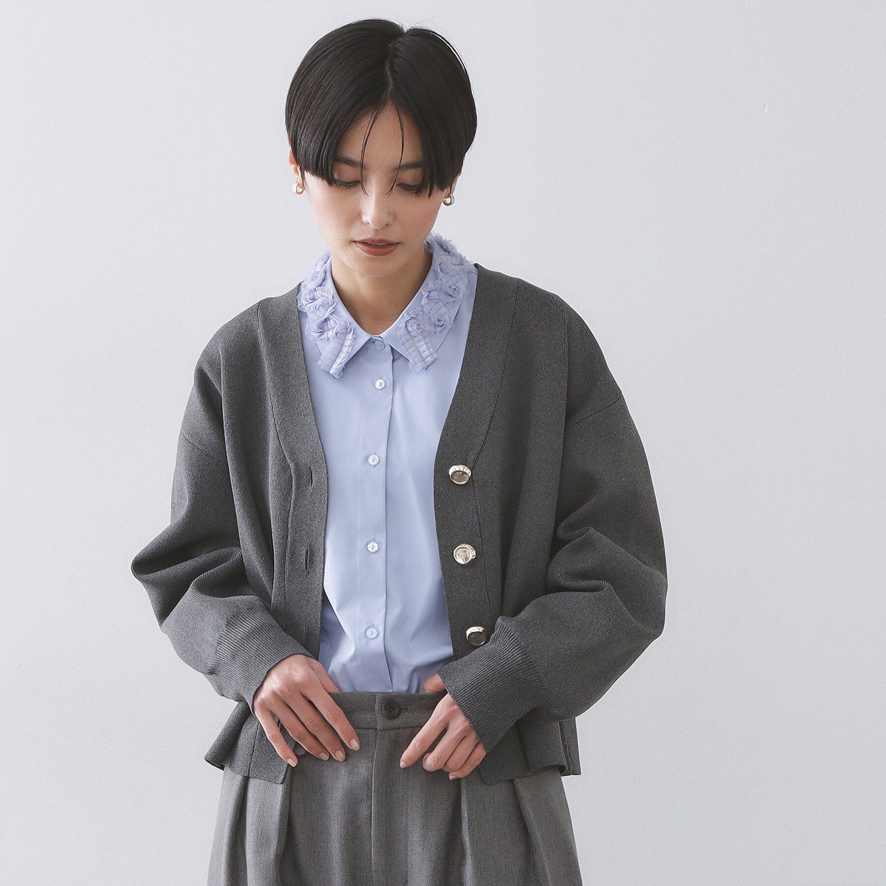 OPAQUE.CLIP「襟チュールシャツ【洗濯機OK】」|シャツ・ブラウス|