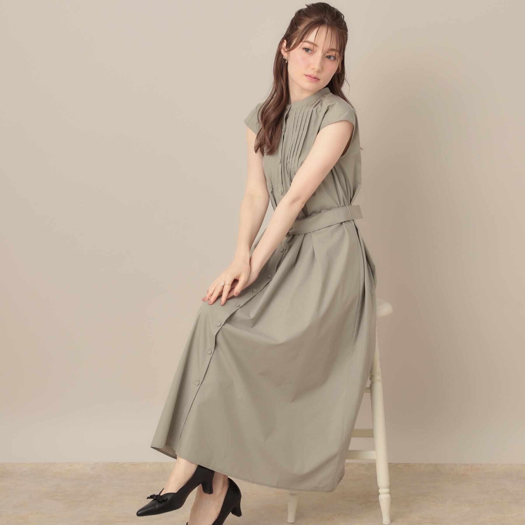 Couture broach「【Aライン・細見え】フロントタックシャツワンピース」|ワンピース|