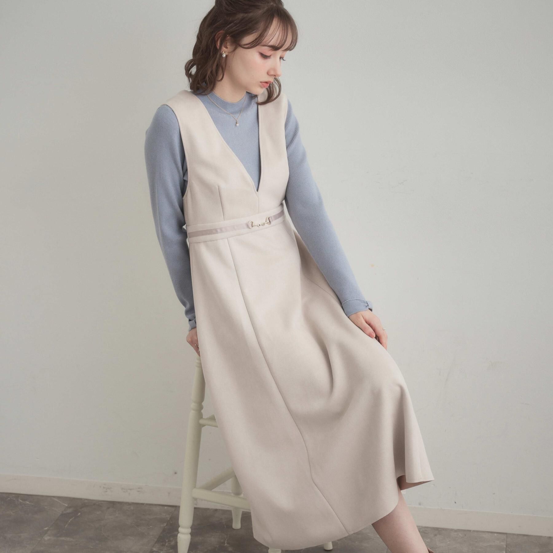 Couture broach「【S-LL/通勤】ビット付き スエード調ダンボールジャンスカ」|ワンピース|