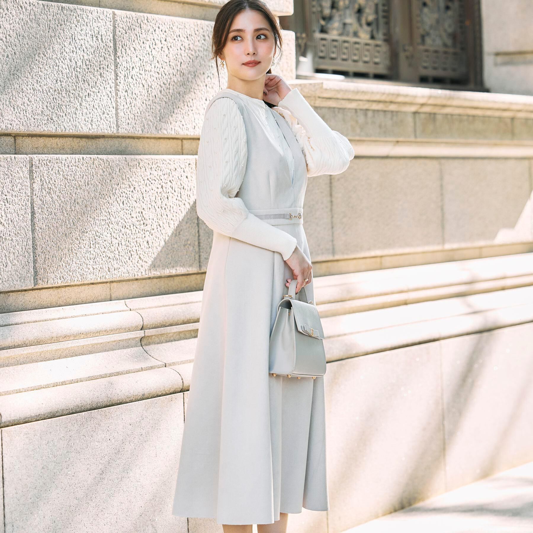 Couture broach「【S-LL/通勤】ビット付き スエード調ダンボールジャンスカ」|ワンピース|