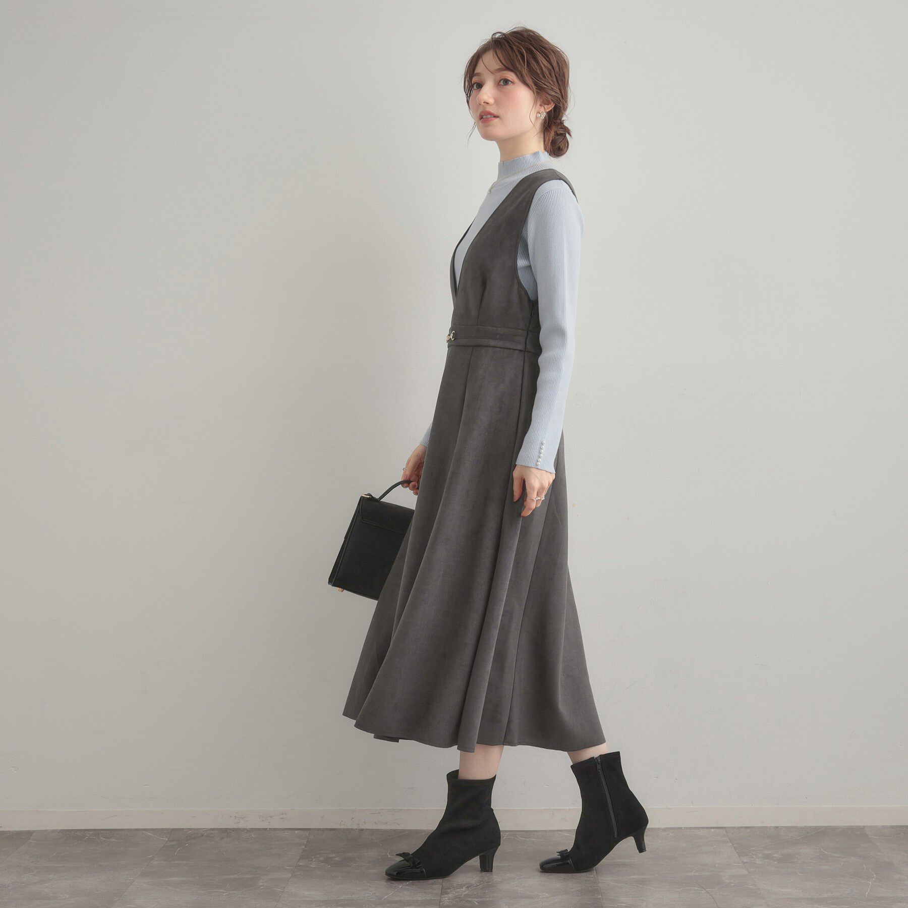 Couture broach「【S-LL/通勤】ビット付き スエード調ダンボールジャンスカ」|ワンピース|