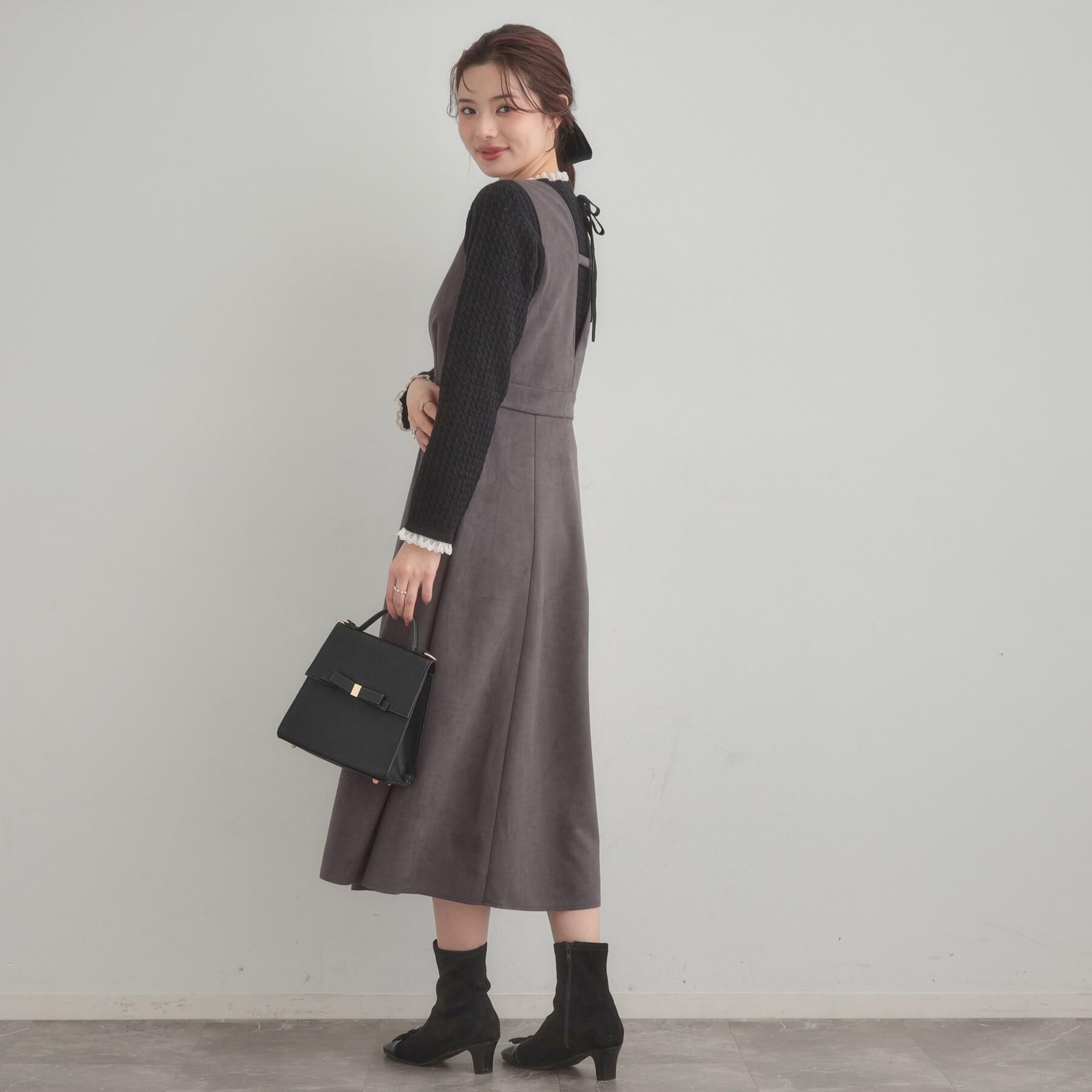 Couture broach「【S-LL/通勤】ビット付き スエード調ダンボールジャンスカ」|ワンピース|