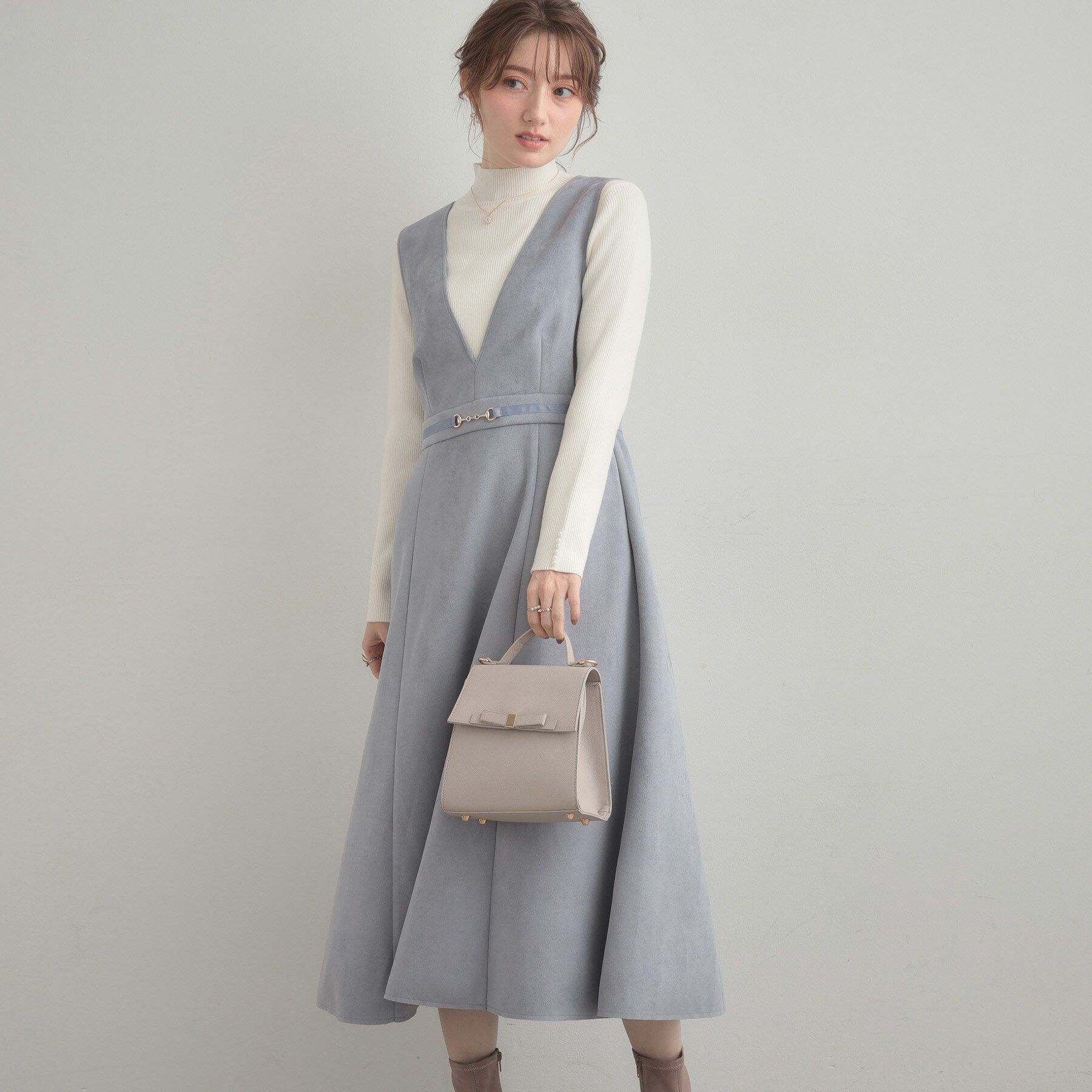 Couture broach「【S-LL/通勤】ビット付き スエード調ダンボールジャンスカ」|ワンピース|