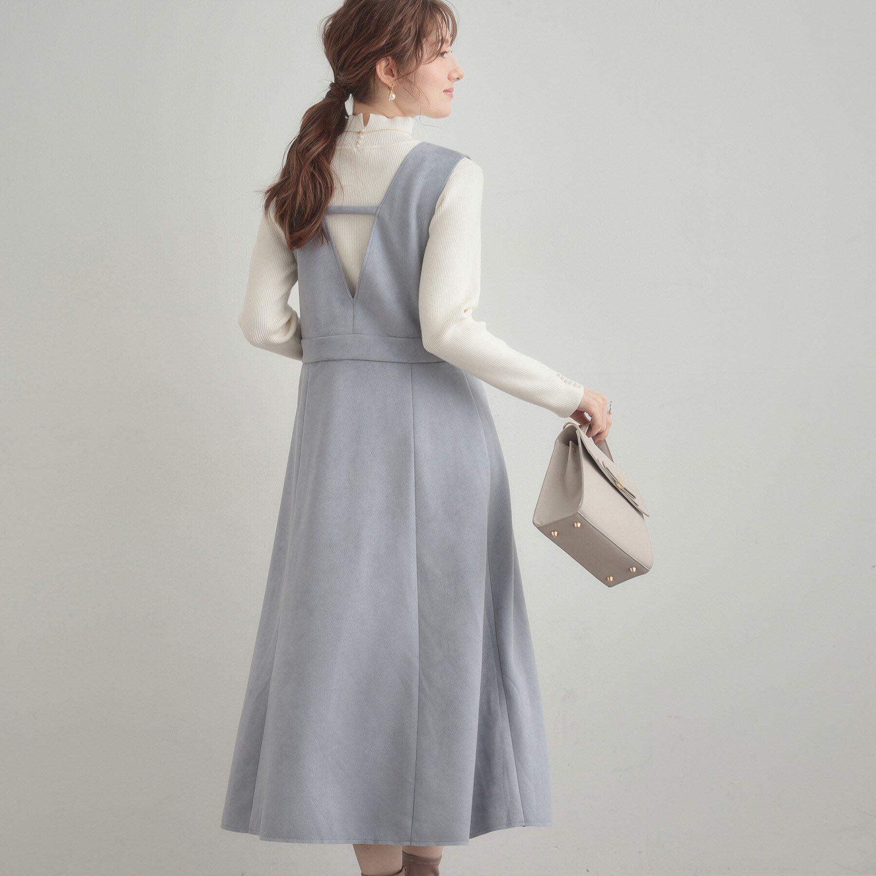 Couture broach「【S-LL/通勤】ビット付き スエード調ダンボールジャンスカ」|ワンピース|