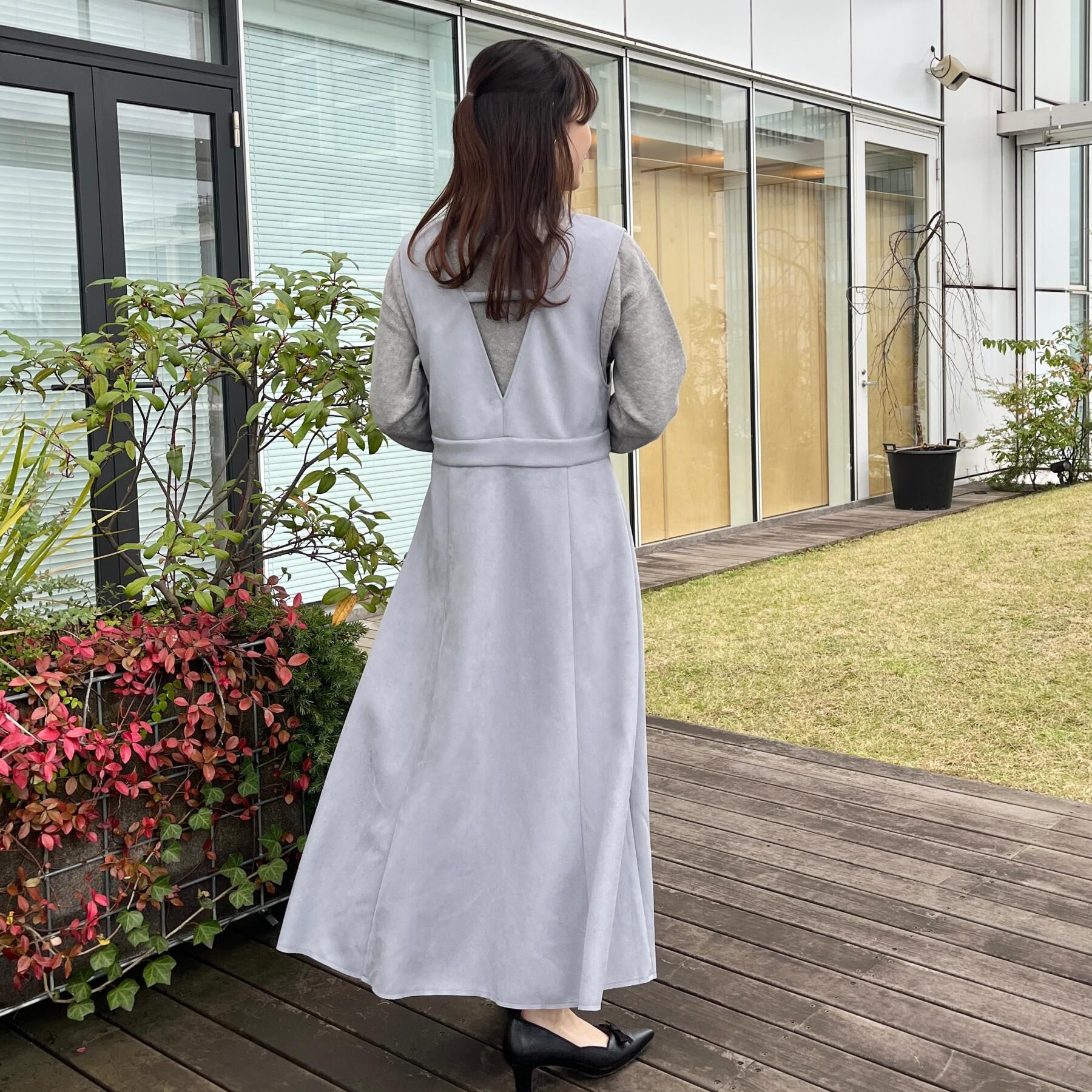 Couture broach「【S-LL/通勤】ビット付き スエード調ダンボールジャンスカ」|ワンピース|