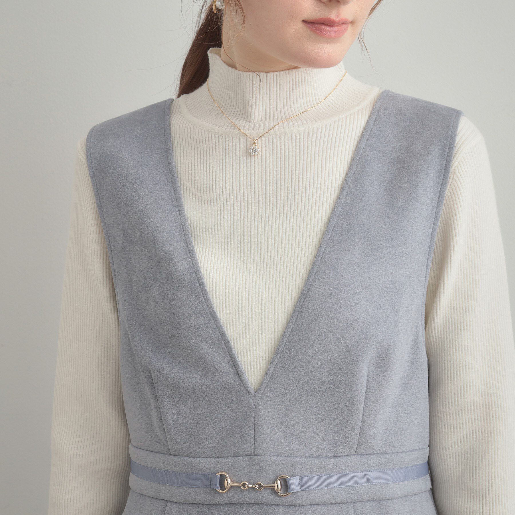 Couture broach「【S-LL/通勤】ビット付き スエード調ダンボールジャンスカ」|ワンピース|