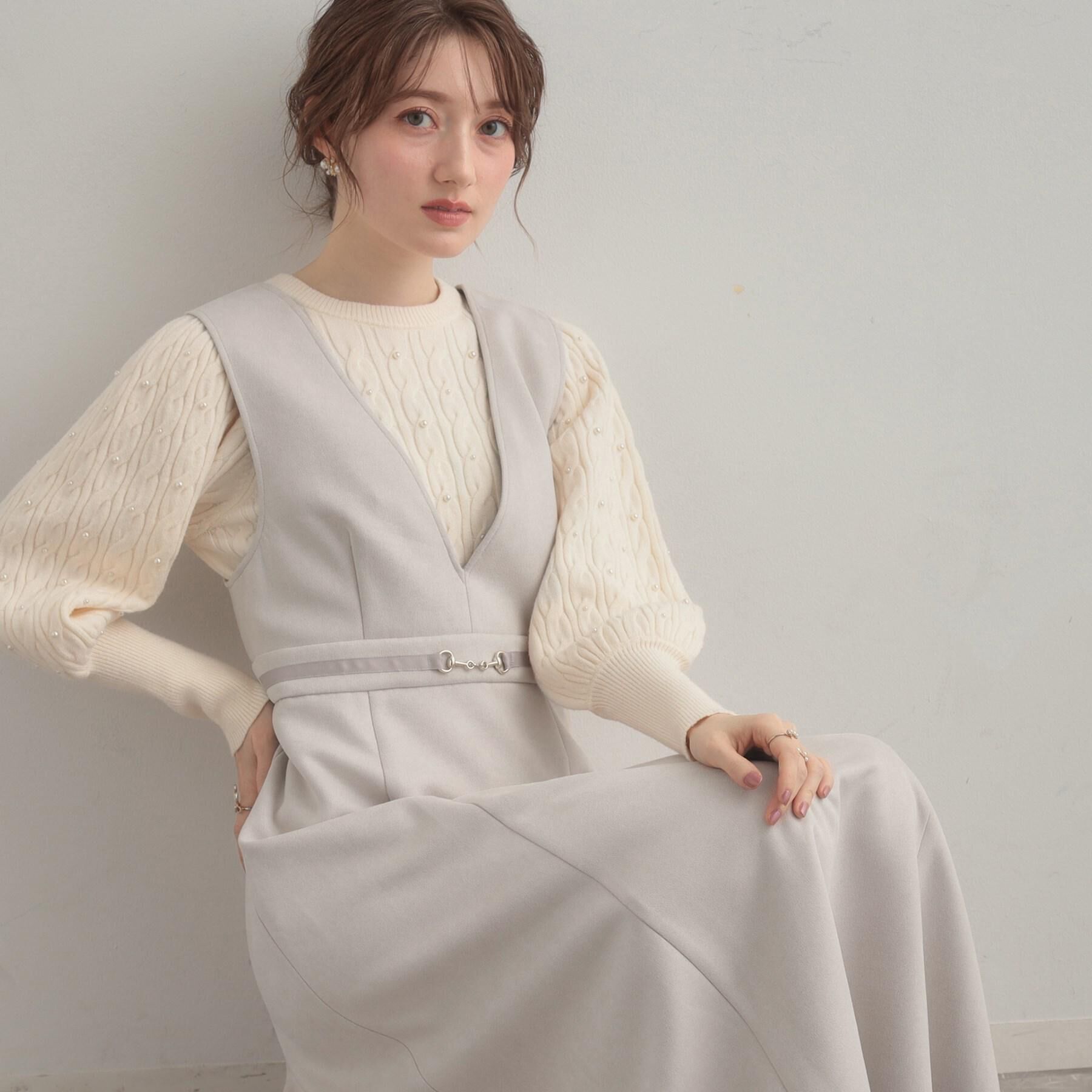 Couture broach「【S-LL/通勤】ビット付き スエード調ダンボールジャンスカ」|ワンピース|