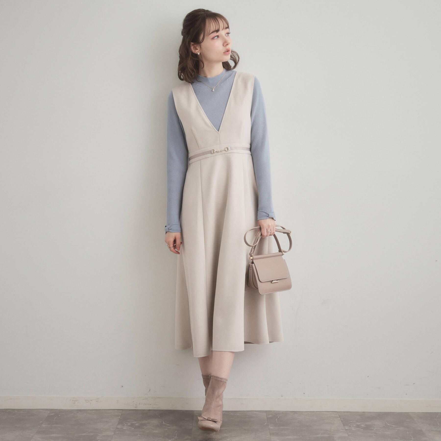 Couture broach「【S-LL/通勤】ビット付き スエード調ダンボールジャンスカ」|ワンピース|