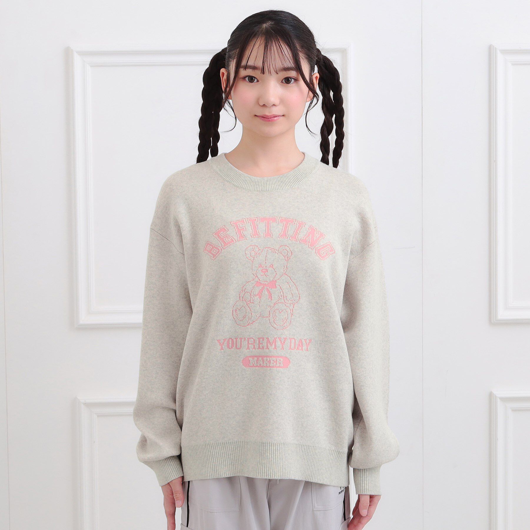 PINK-latte「コットンジャカードくまプルオーバー」|ニット・セーター|